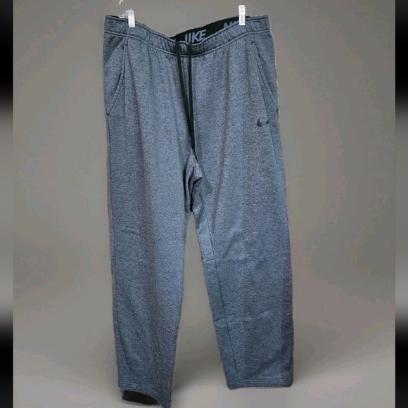 Nike Dri Fit Sweatpants Mens XXL Tall Gray Straight Fleece Pockets Black Swoosh - Picture 1 of 12